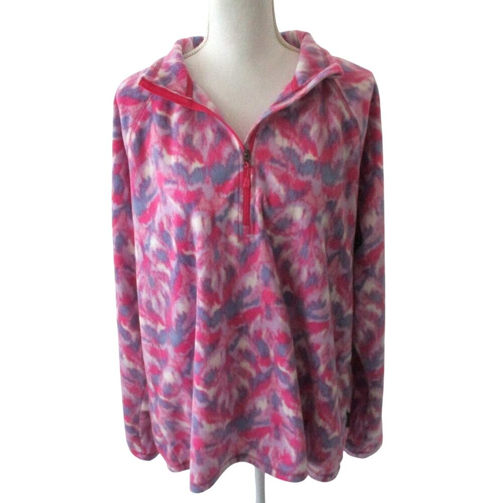 Eddied Bauer Women's Pink & Purple Long Sleeve 1/4 Zip Fleece Shirt Size XL